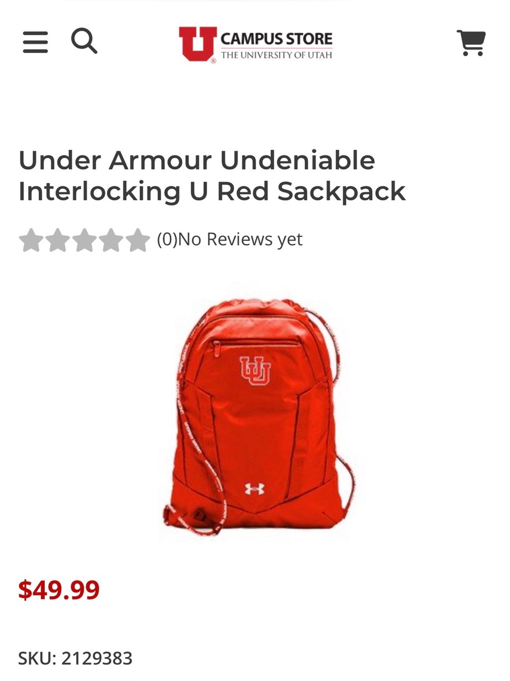 University of Utah Under Armour Red Drawstring Sackpack